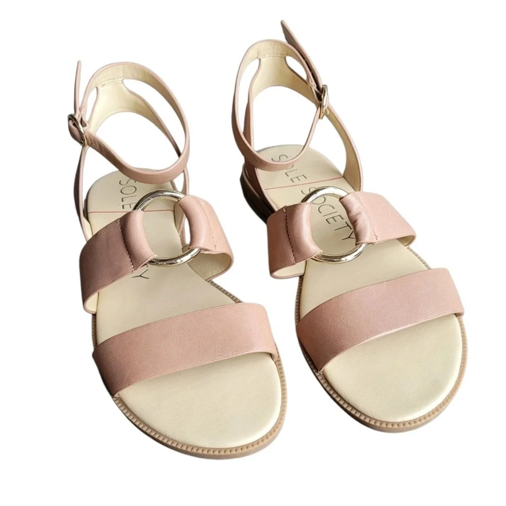 SOLE SOCIETY 7.5M Neutral Leather Sallan O-Ring Sandal Women